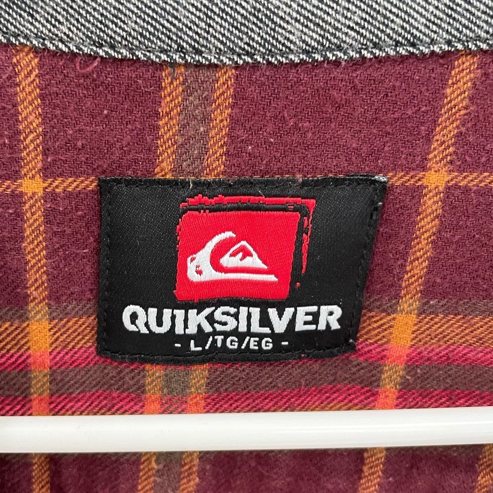 Quicksilver Red Brown Orange Flannel Button Down … - image 3